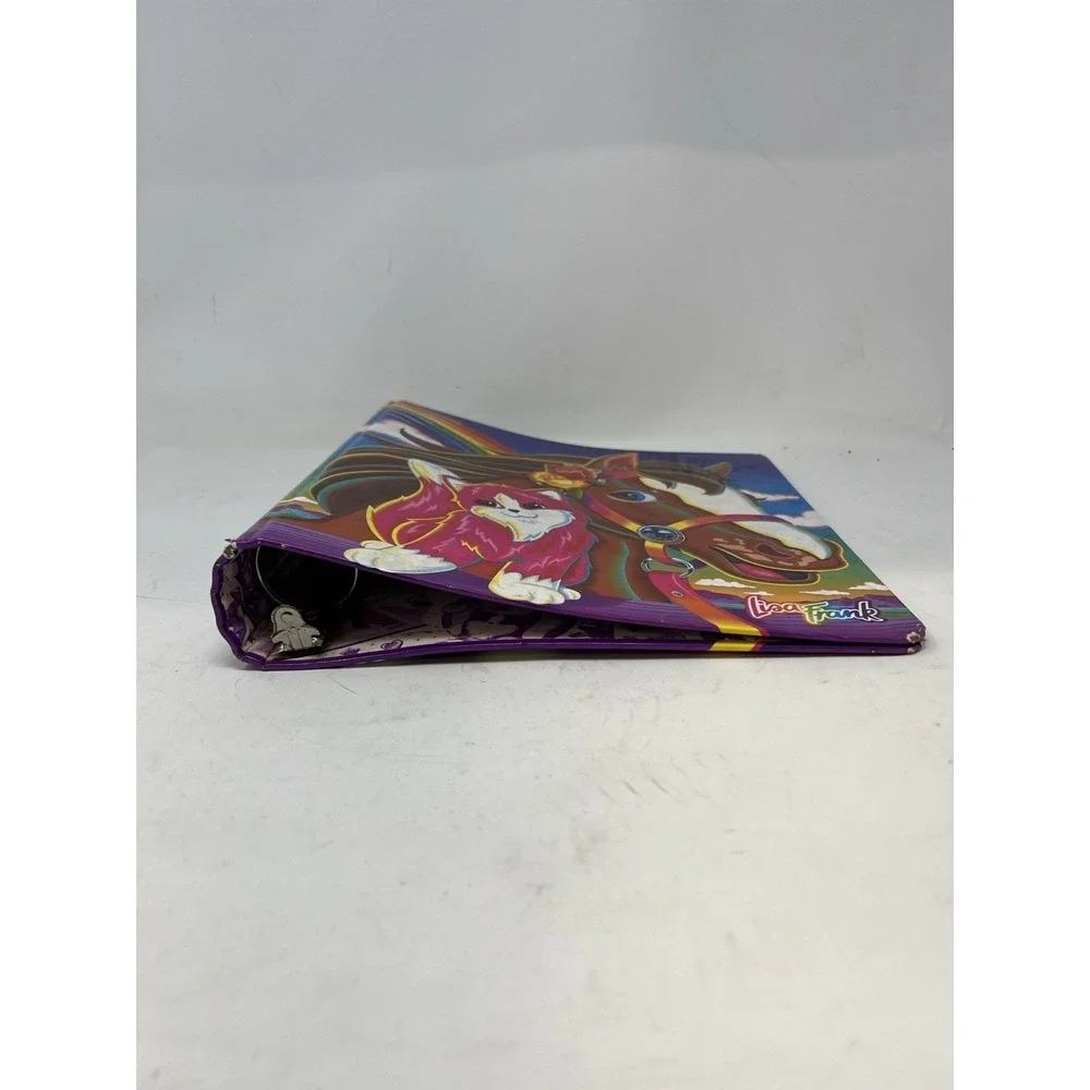 Vintage Lisa Frank 1990s Rainbow Chaser Metal Three Ring Binder Folder Horse Cat